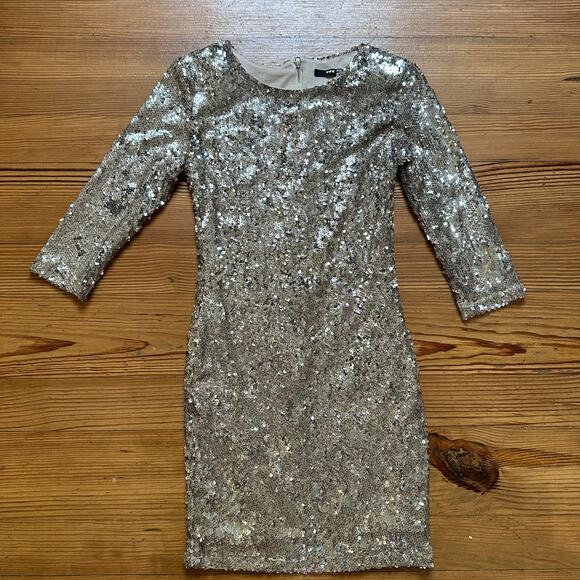 TFNC London silver sequin quarter sleeve mini dress SIZE S - Picture 2 of 5